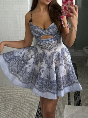 Zimmermann Twist-Front Crush Mini Dress in Blue